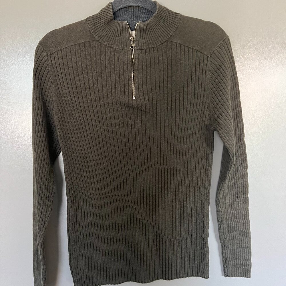 Blue Ink- Vintage Athletic Zip Sweater- -Cotton- Forest Green- Small